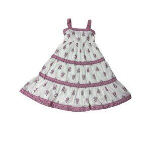 J Crew  Cottage Core Size 6P Tiered Midi Dress White Pink Floral